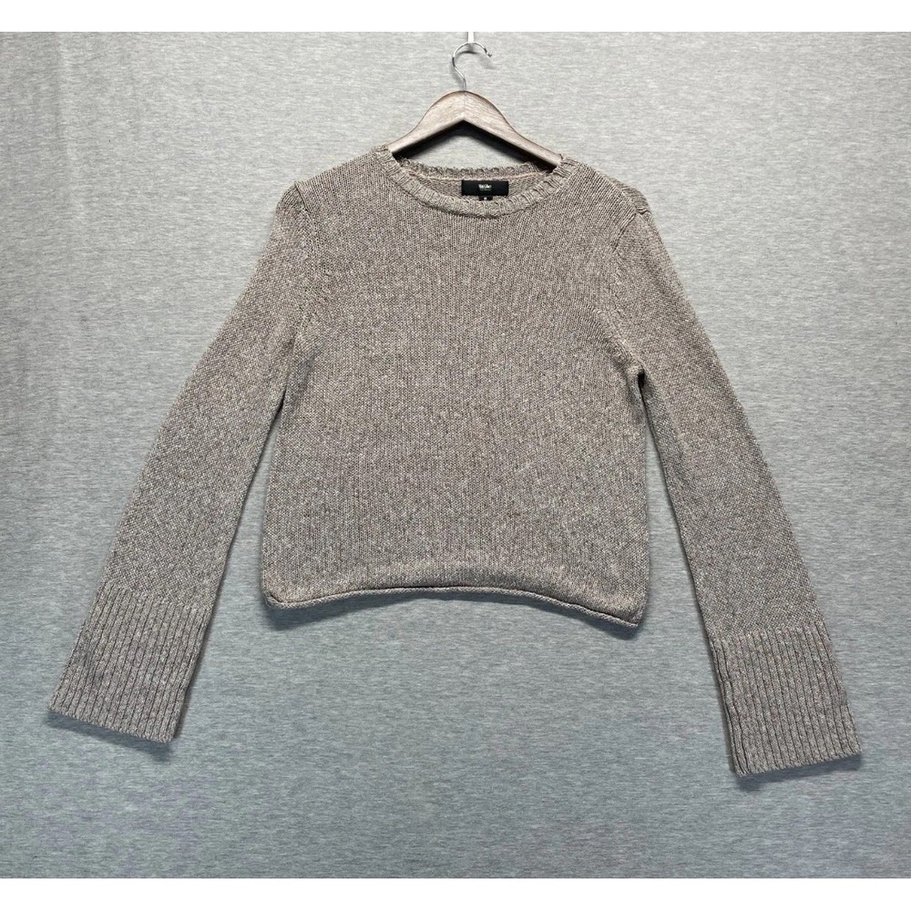 Mossimo Textured Knit Crop Sweater Womens Small Beige Linen Blend Ribbed Cuffed